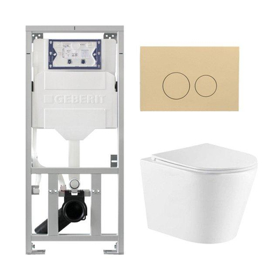 QeramiQ Dely Pack WC - 36.3x51.7cm - à fond creux - sans bride - réservoir WC attenant Geberit UP320 - abattant WC à fermeture douce - plaque de déclenchement beige - boutons ronds - blanc brillant