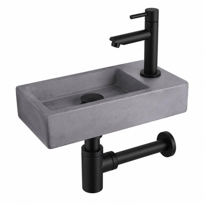 Fortifura Fuente pack lave-mains – rectangulaire – 40 x 22 x 8 cm – béton gris – robinet noir mat