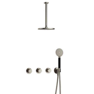 Hotbath Cobber IBS70 Regendoucheset - inbouw - 30cm plafondarm - 20cm ronde hoofddouche - 3 standen handdouche - geborsteld nikkel (RVS)