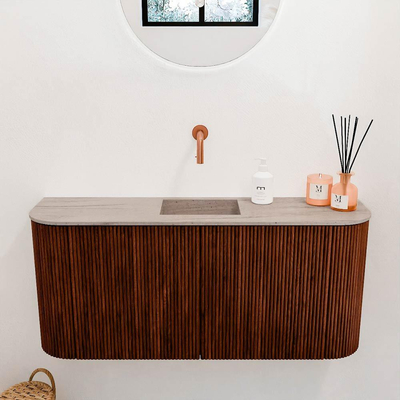 Mondiaz JOYA-DLUX 93.2cm meuble de salle de bains avec WC - arrondi gauche et droit couleur Ruby - Vasque FAYE position Milieu Sans trou de robinet couleur Saba