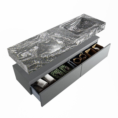 Mondiaz ALAN-DLUX Ensemble de meuble - 150cm - meuble Plata mat - 2 tiroirs - Lavabo Cloud Lava suspendu - vasque Droite - 1 trou de robinet