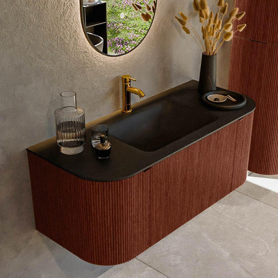 Mondiaz KURVE Badkamermeubelset - 110x46x40cm - 1 lade - 2 deuren - wastafel solid surface - midden - 1 kraangat - Ruby
