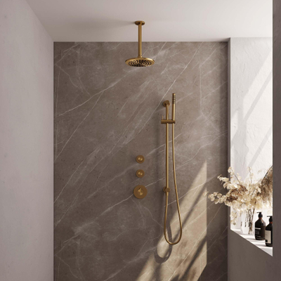 Brauer Gold Edition Ensemble de douche pluie encastré - douche principale 20cm - bras plafond 20cm - 3 boutons lisses - 1 position douchette à main PVD - or brossé