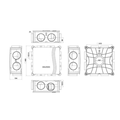 Paket Duco All-in-one avec DucoBox Focus, 2 vannes de régulation CO2, vanne de régulation d'humidité, interrupteur de commande et paquet Silent Plus