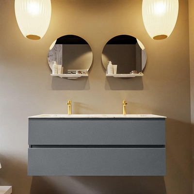 Mondiaz VICA-DLUX Ensemble de meuble de salle de bain - 120cm - meuble sous-vasque plata - 2 tiroirs - lavabo encastrée cloud double - 2 trous de robinet - version haute de 60cm - glace