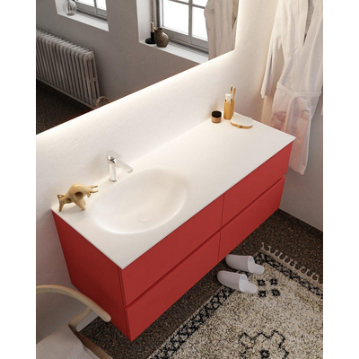 Mondiaz VICA ensemble de meuble de salle de bain - 120cm - meuble sous-vasque fire - 4 tiroirs - lavabo moon gauche - 1 trou de robinet - version XL 60cm haut