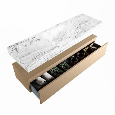 Mondiaz ALAN-DLUX Ensemble de meuble - 150cm - meuble Oro mat - 1 tiroir - Lavabo Cloud Glace suspendu - vasque Centre - 0 trous de robinet