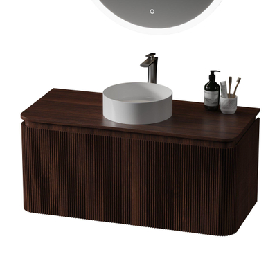 Royal Plaza Terra Edge Wastafelonderkast- 100cm - ribbel - 2 lades - afgeronde hoeken - kastanje (walnoot)