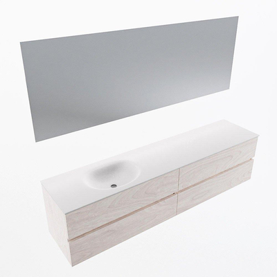 Mondiaz VICA ensemble de meuble de salle de bain - 200cm - meuble sous-vasque en aggloméré - 4 tiroirs - lavabo moon gauche - sans trous de robinet - couleur talc - miroir LED - version XL 60cm de haut