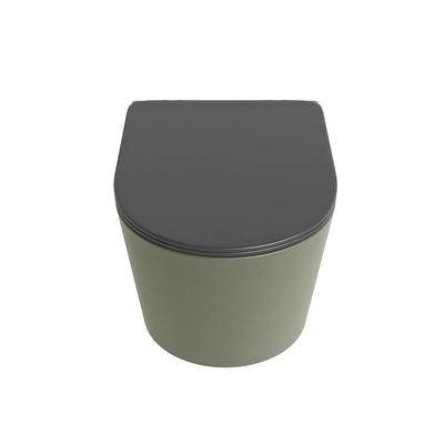 Mondiaz LAVIE hangtoilet – spoelrandloos – 36 x 53 cm – met softclose zitting – Army (groen), zitting Dark grey (grijs)