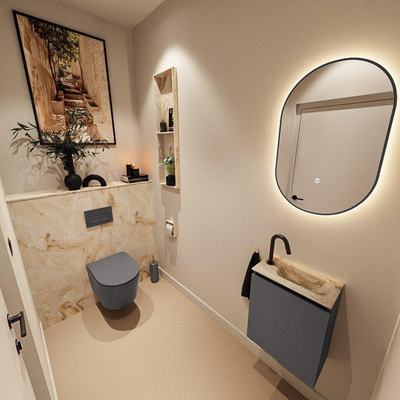 MONDIAZ TURE-DLUX Meuble toilette - 40cm - Dark Grey - EDEN - vasque Frappe - position droite - 1 trou de robinet