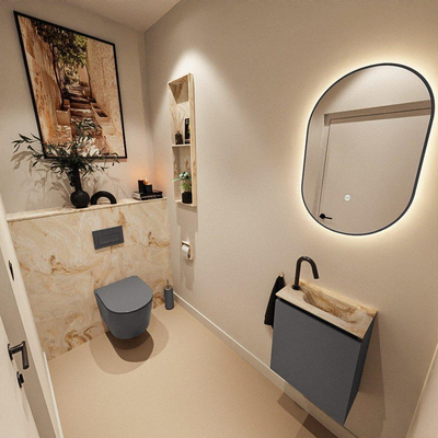 MONDIAZ TURE-DLUX 40cm toiletmeubel Dark Grey. EDEN wastafel Frappe positie rechts. Met 1 kraangat.