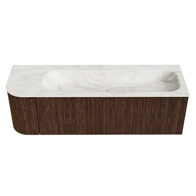 MONDIAZ KURVE-DLUX 145cm badmeubel met module 25 L kleur Walnut met 1 lade en 1 deur. Wastafel BIG LARGE rechts zonder kraangat kleur Ostra.