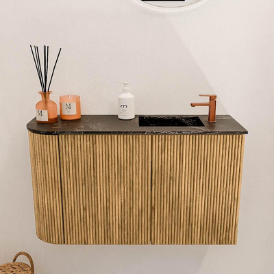 Mondiaz JOYA-DLUX 71.6cm toiletmeubel - ronding links kleur Oak - Wastafel FAYE positie Rechts 1 kraangat kleur Lava.