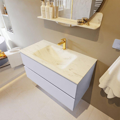 Mondiaz VICA-DLUX Ensemble de meuble de salle de bain - 90cm - meuble sous-vasque cale - 2 tiroirs - lavabo encastré cloud milieu - 1 trou de robinet - version haute de 60cm - opalo