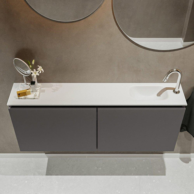 MONDIAZ TURE Toiletmeubel 120x23x50cm met 1 kraangaten 2 deuren dark grey mat Wastafel Eden rechts Solid Surface Wit