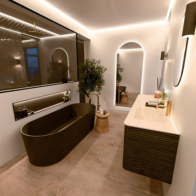 Mondiaz CIRO-DLUX Badkamermeubelset - 160x45x50cm - Solid surface wastafel Meli - 1 wasbak Rechts - 1 kraangat - 4 lades - Shadow
