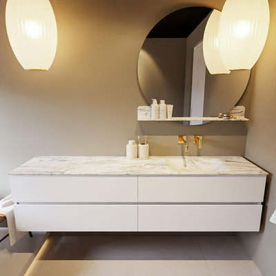 Mondiaz VICA-DLUX ensemble de meuble de salle de bain - 200cm - meuble sous-vasque talc - 4 tiroirs - lavabo encastré cloud droite - sans trous de robinet - version haute de 60cm - glace