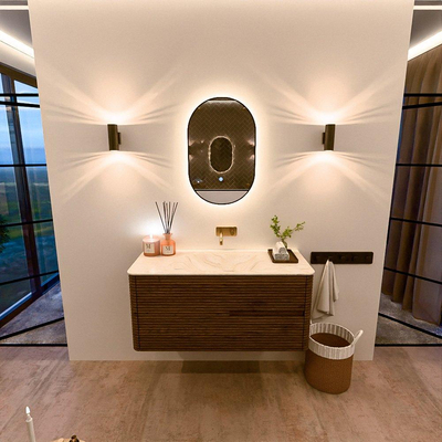 Mondiaz CIRO-DLUX Meuble de salle de bains - 110x45x50cm - Plan vasque Solid surface Ostra - 1 lavabo au milieu - sans trous de robinet - 2 tiroirs - Dusk