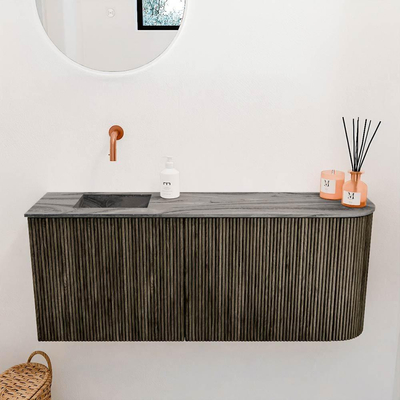 Mondiaz JOYA-DLUX 101.6cm toiletmeubel - ronding rechts kleur Shadow - Wastafel FAYE positie Links Zonder kraangat kleur Sombra.