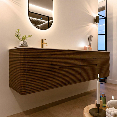 Mondiaz CIRO-DLUX Ensemble de meubles de salle de bains - 190x45x50cm - Plan vasque solid surface Ostra - 1 lavabo à gauche - 1 trou de robinet - 4 tiroirs - Dusk