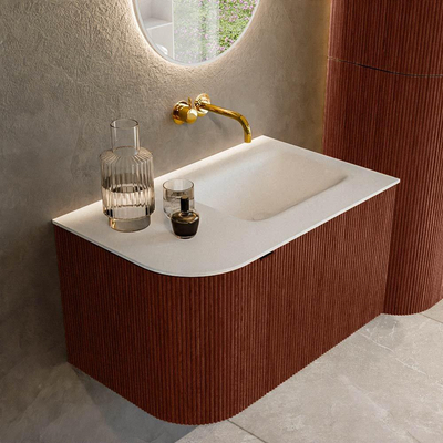 Mondiaz KURVE Badkamermeubelset - 75x46x40cm - 1 lade - 1 deur - wastafel solid surface - rechts - zonder kraangat - Ruby