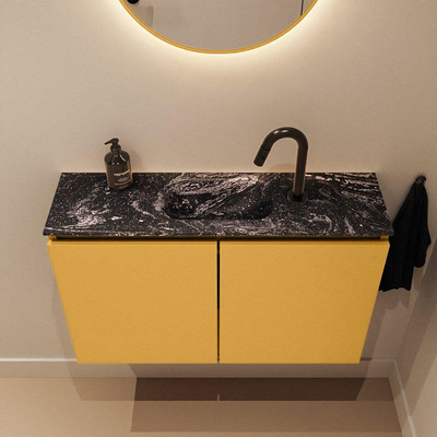 MONDIAZ TURE-DLUX Meuble toilette - 80cm - Ocher - EDEN - vasque Lava - position centrale - 1 trou de robinet