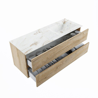 MONDIAZ VICA-DLUX Ensemble meuble de salle de bains - 130cm - meuble bas Washed oak - 2 tiroirs - lavabo encastré cloud à droite - 1 trou de robinet - version hauteur 60cm - frappe