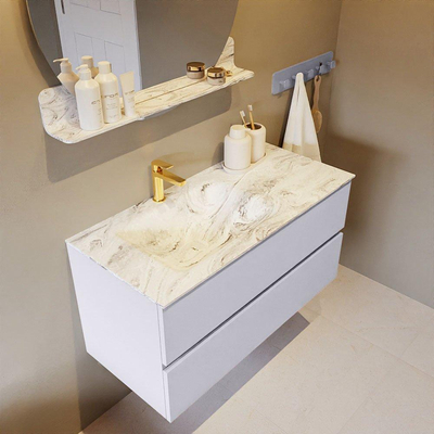 Mondiaz VICA-DLUX ensemble de meuble de salle de bain - 100cm - meuble sous-vasque cale - 2 tiroirs - lavabo encastré cloud gauche - 1 trou de robinet - version haute de 60cm - glace