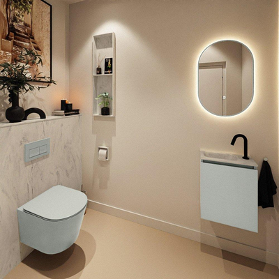 MONDIAZ TURE-DLUX Meuble toilette - 40cm - Greey - EDEN - vasque Opalo - position gauche - 1 trou de robinet