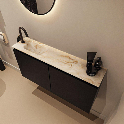 MONDIAZ TURE-DLUX Meuble toilette - 100cm - Urban - EDEN - vasque Frappe - position gauche - 1 trou de robinet
