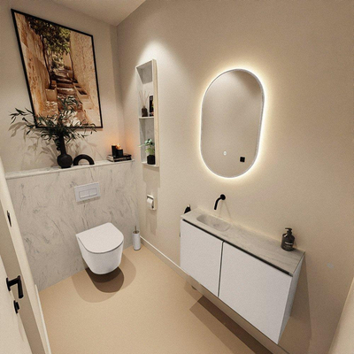 MONDIAZ TURE-DLUX Meuble toilette - 80cm - Linen - EDEN - vasque Opalo - position gauche - sans trou de robinet