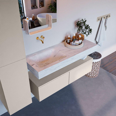 Mondiaz ALAN-DLUX Ensemble de meuble - 120cm - meuble Linen mat - 2 tiroirs - Lavabo Cloud Opalo suspendu - vasque Gauche - 0 trous de robinet