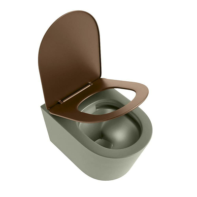 Mondiaz LAVIE WC suspendu – sans bride – 36 x 53 cm – avec abattant softclose – Army (vert), abattant Rust (brun)