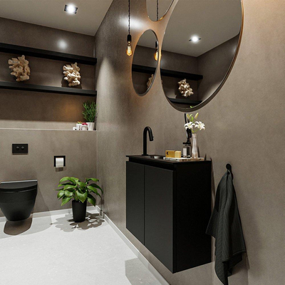 MONDIAZ TURE Fonteinset - 60x23x50cm - 1 kraangat - 2 deuren - urban mat - Wasbak links - Solid Surface Zwart