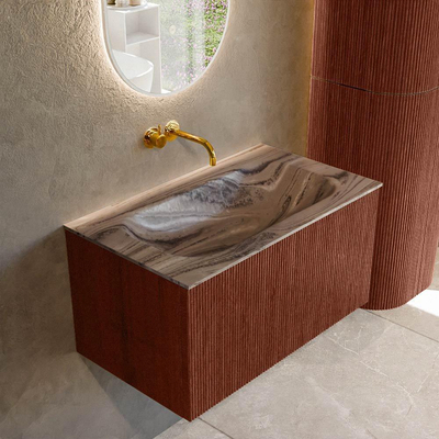 MONDIAZ KURVE-DLUX 80cm badmeubel kleur Ruby met 1 lade en 0 deuren. Wastafel BIG SMALL Midden zonder kraangat Sombra.