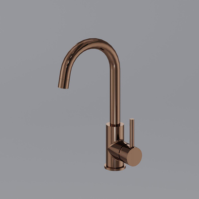 Fortifura Calvi Wastafelkraanset - hoge wastafelkraan - draaibare - uitloop - always open plug - verlaagde design - sifon - PVD - geborsteld koper