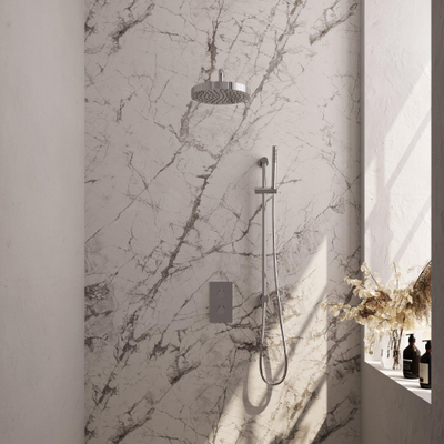 BRAUER Stripe Douche de tête thermostatique encastrable - 3 voies - rectangulaire - SET 20 - pomme de douche 25 cm - bras mural courbé - douchette à main barre - flexible de douche - barre coulissante intégrée - chrome