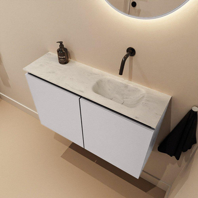 MONDIAZ TURE-DLUX meuble WC 80 cm Cale. EDEN lavabo Opalo position droite. Sans trou de robinet.