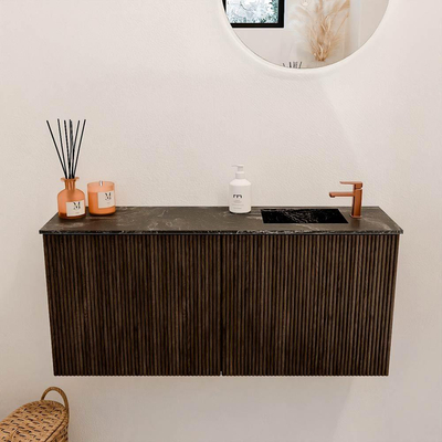 Mondiaz JOYA-DLUX 90cm toiletmeubel - kleur Walnut - Wastafel FAYE positie Rechts 1 kraangat kleur Lava.