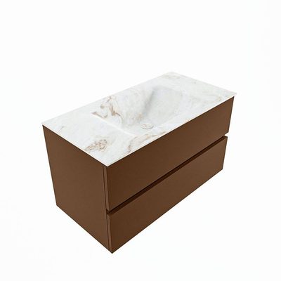 MONDIAZ VICA-DLUX Ensemble meuble de salle de bains - 90cm - meuble bas Rust - 2 tiroirs - lavabo encastré Cloud centré - sans trous de robinet - version haute 60cm - Frappe
