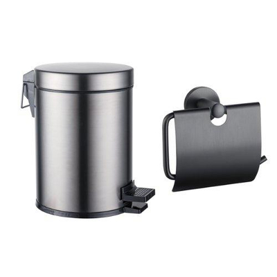 FugaFlow Eccelente Acces toilet accessoireset - toiletrolhouder - met klep - pedaalemmer - 5 liter - geborsteld gunmetal