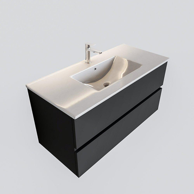 ENSEMBLE DE MEUBLE MONDIAZ VICA - 100cm - 2 tiroirs - lavabo Denia central - 1 trou de robinet - solid surface gris foncé