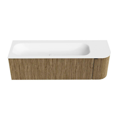 Mondiaz KURVE Badkamermeubelset - 145x46x40cm - 1 lade - 1 deur - wastafel solid surface - links - 2 kraangaten - Dusk