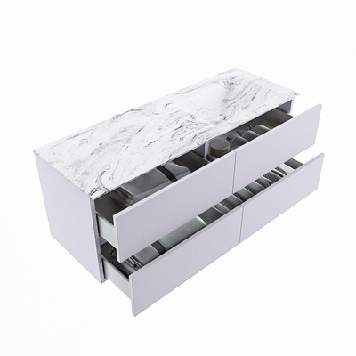 Mondiaz VICA-DLUX ensemble de meuble de salle de bain - 130cm - meuble sous-vasque cale - 4 tiroirs - lavabo encastrée cloud droite - sans trous de robinet - version haute de 60cm - glace