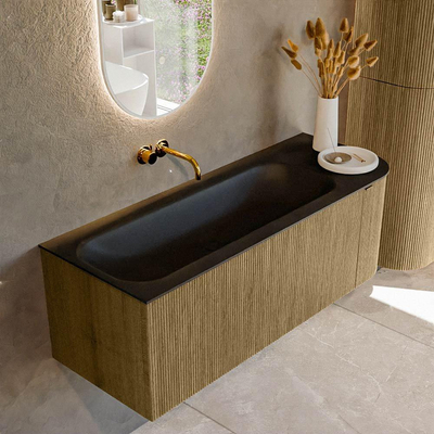 Mondiaz KURVE Ensemble meuble de salle de bains - 125x46x40cm - 1 tiroir - 1 porte - lavabo solid surface - gauche - sans trou de robinet - Dusk