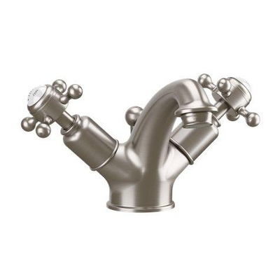 Crosswater Belgravia – Mitigeur de lavabo, poignées croisillons, bonde clic-clac, finition nickel brossé