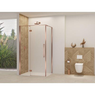 Van Rijn Products ST07 Deur tbv hoekcabine - 98x200 - helder glas incl. stabilisatiestang - Koper Geborsteld