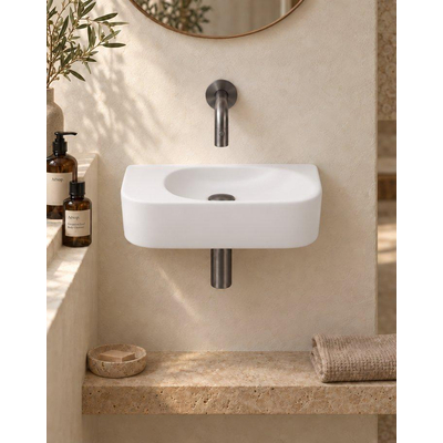QeramiQ Fuente pack lave-mains – demi-rond – 40 x 21,5 x 12 cm – céramique blanc mat – sans perçage – robinet gunmetal