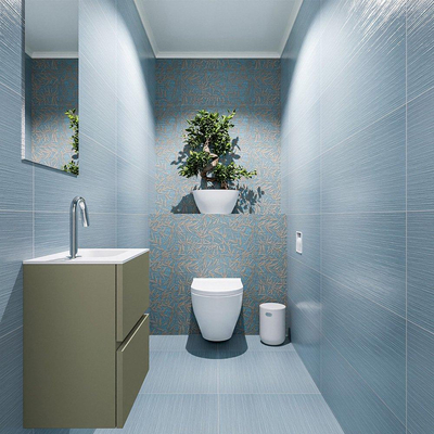 MONDIAZ ADA Meuble WC - 40x30x50cm - 1 trou de robinet - 2 tiroirs - army mat - vasque à droite - Solid surface - Blanc